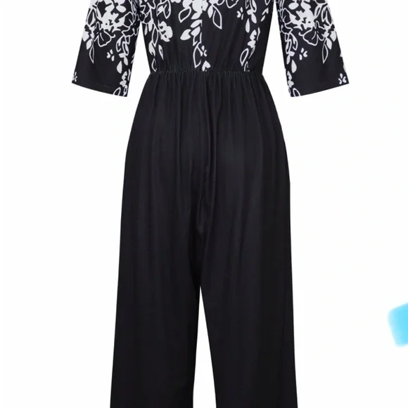 Chic Black and White Floral Jumpsuit - Picture 2 of 8